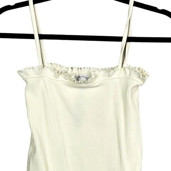 ZARA Limited Contour Collection Ruffle Spaghetti Strap Rib Bodysuit XS Cream - Picture 3 of 15